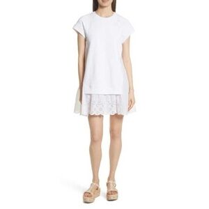 RED VALENTINO Eyelet Hem T-Shirt Shirt Dress Tunic White Lizard Beaded Gecko M
